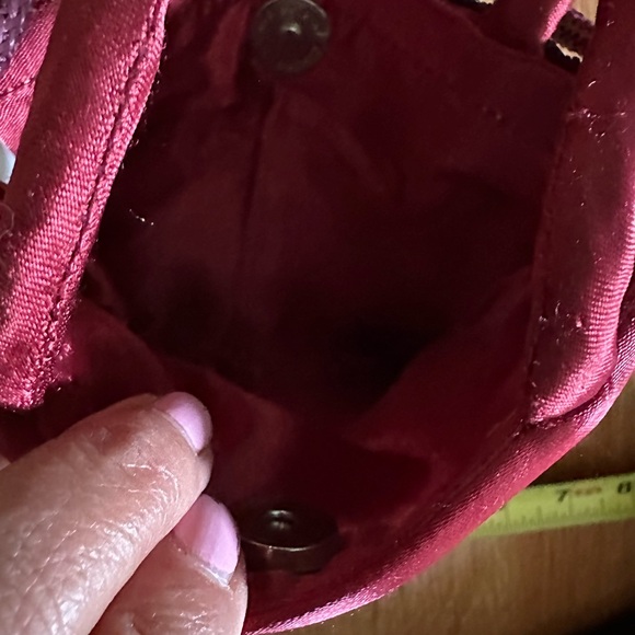 Beaded crossbag with red satin handles and longer purple cord.Fits phone, etc - Picture 6 of 10